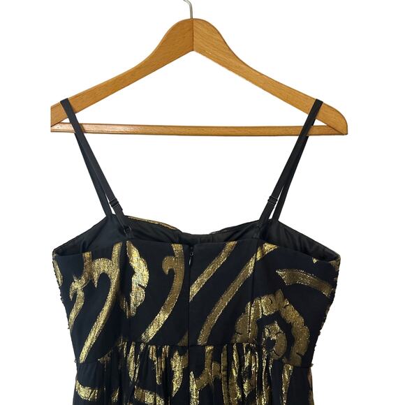 Oleg Cassini Black & Gold Silk Blend Maxi Dress with Beaded Waist Size 4 - Picture 4 of 11